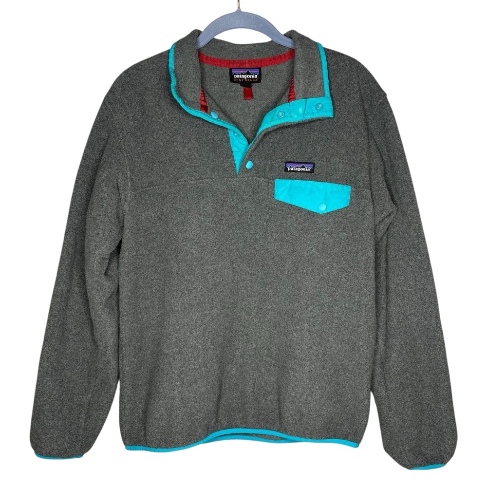 Patagonia synchilla snap-T sweater gray Fleece Pullover Teal women’s size medium